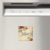 'Glaube' Vintag Red Poinsettia Blumenweihnachtsfes Magnet (In Situ (Geschirrspüler))