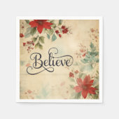 'Glaube' Vintag Red Poinsettia Blumenweihnachtsfes Serviette (Vorderseite)