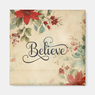 'Glaube' Vintage Rote Weihnachtsstern-Blumen-Weihn Magnet