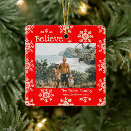 Glaube Weihnachten Rote Schneeflocken Familie Foto Keramikornament