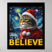 Glaube Weihnachten Shirt Starry Night Van Gogh Cat Poster (Vorne)
