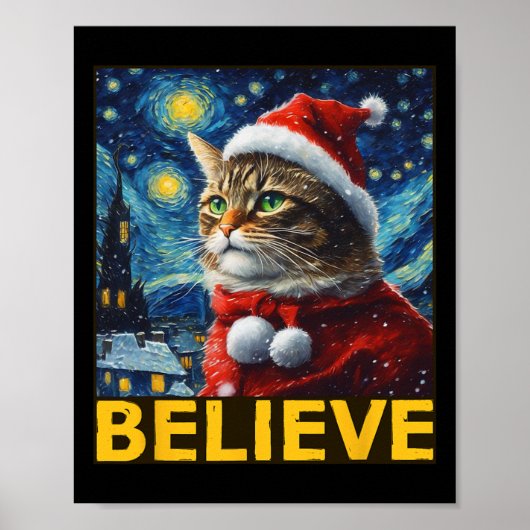 Glaube Weihnachten Shirt Starry Night Van Gogh Cat Poster (Vorne)
