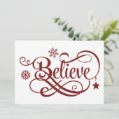 Glaube Weihnachtskarte Rote Schneeflocken Sterne (Stehend Vorderseite)