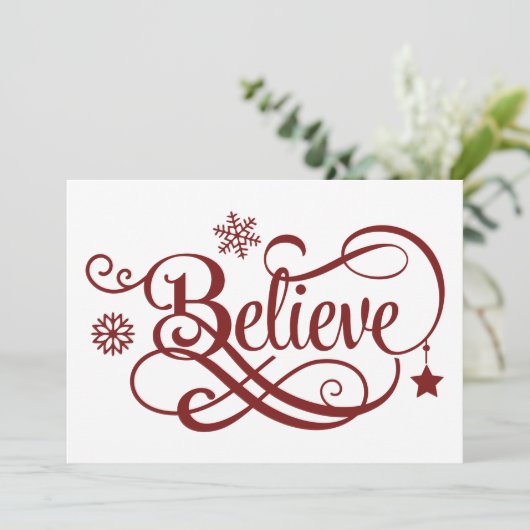 Glaube Weihnachtskarte Rote Schneeflocken Sterne (Stehend Vorderseite)