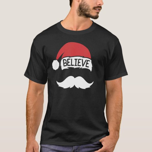 Glaube Weihnachtsmannmütze Mustache Familie Weihna T-Shirt (Vorderseite)