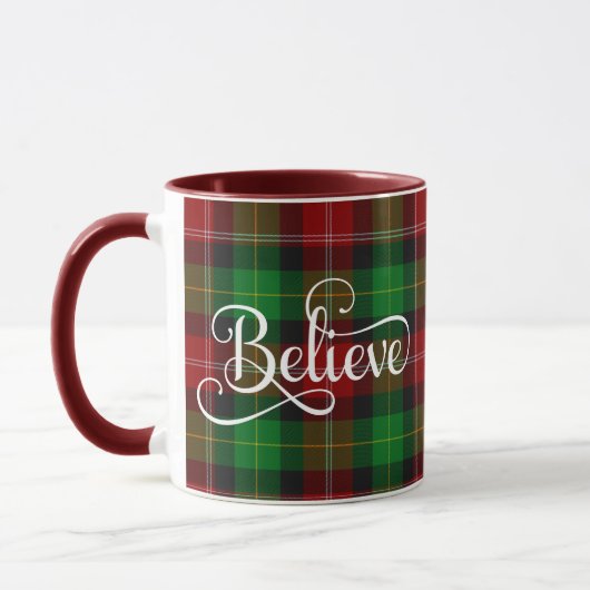 Glaube White Script Red Green Scottish Tartan Tasse (Links)
