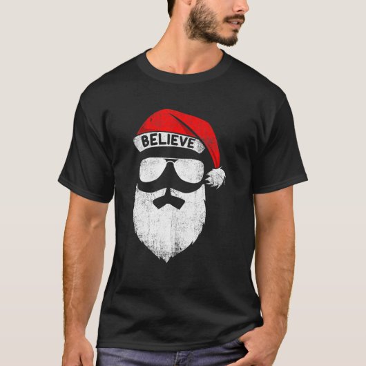 Glaube Zitat über Weihnachtsmannmütze Mustache Fam T-Shirt (Vorderseite)