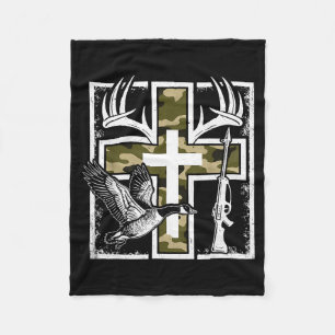 Glauben Angeln Jagd Camo Kreuz Ente Hirsch Christl Fleecedecke
