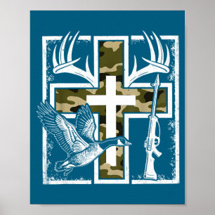 Glauben Angeln Jagd Camo Kreuz Ente Hirsch Christl Poster
