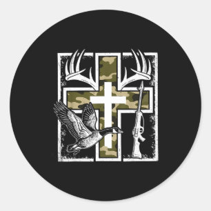 Glauben Angeln Jagd Camo Kreuz Ente Hirsch Christl Runder Aufkleber