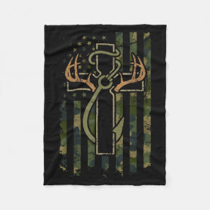 Glauben Angeln Jagd Camo Us Flagge Kreuz Mit Haken Fleecedecke