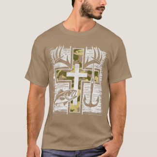 Glauben Angeln Jagd Tarnung Kreuz Barsch Haken Chr T-Shirt