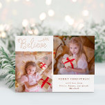 glauben | Christmas Foto Collage Rose Gold Folien Feiertagskarte<br><div class="desc">Diese trendige und elegante Urlaubskarte sagt "Glauben" an die moderne Rose,  handgeschriebene Goldfolie,  mit einem passenden botanischen Weihnachtszweig,  auf weißem Hintergrund. Fügen Sie zwei Ihrer liebsten persönlichen Fotos an die Vorderseite und ein anderes an die Rückseite.</div>