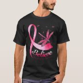 Glauben Dragonfly Pink Ribbon Brustkrebs Awaren T-Shirt (Vorderseite)