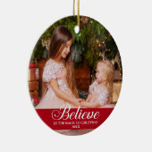 Glauben Elegante Calligrafy Familie Foto Red Keramik Ornament (Rechts)