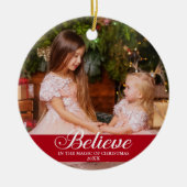 Glauben Elegante Calligrafy Familie Foto Red Keramik Ornament (Vorne)