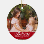 Glauben Elegante Calligrafy Familie Foto Red Keramik Ornament (Links)