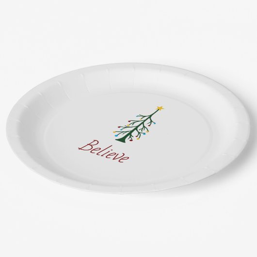 Glauben Evergreen Tree Modernes Weihnachtsfest Par Pappteller (Schrägansicht)