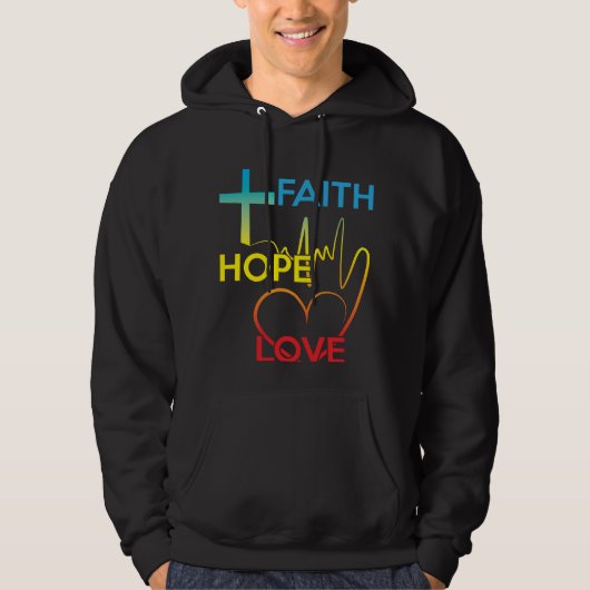 Glauben-Hoffnungs-Liebe-buntes christliches Hoodie (Vorderseite)