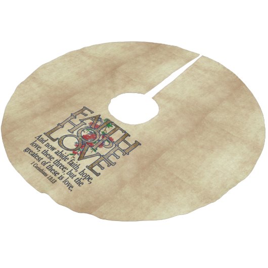 Glauben-Hoffnungs-Liebe-eleganter BibelScripture Polyester Weihnachtsbaumdecke (Schrägansicht)