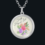 Glauben-Hoffnungund LiebeWatercolor mit Blumen Versilberte Kette<br><div class="desc">Hübscher Blumenblumenstrauß mit Glauben-,  Liebe- und Hoffnungstext.</div>