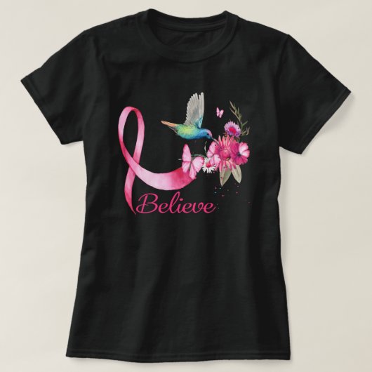 Glauben Hummingbird Brustkrebs Bewusstsein T-Shirt (Design vorne)