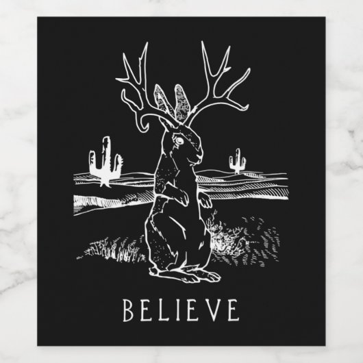 Glauben Jackalope Cryptid Rabbit Bunny Apparel Weinetikett (Einzelnes Label)