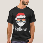 Glauben Retro Santa Face Sonnenbrillen Merry Chris T-Shirt (Vorderseite)