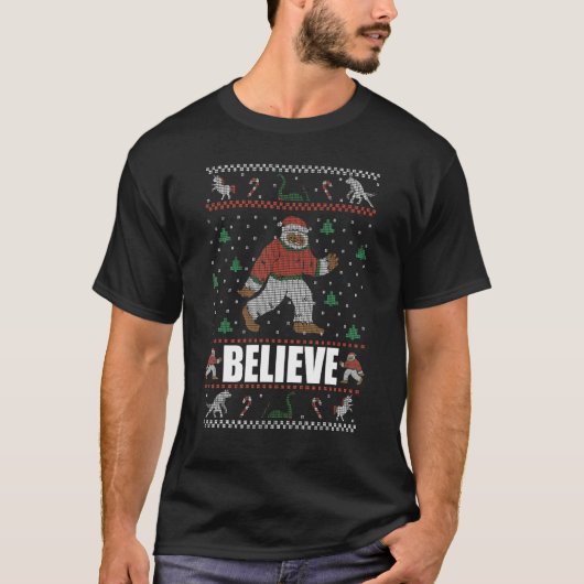 GLAUBEN Sie an Big Foot hässlicher Weihnachtspullo T-Shirt (Vorderseite)