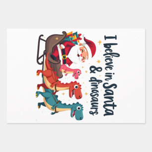 Glauben Sie an den Weihnachtsmann und Dinosaurier  Geschenkpapier Set