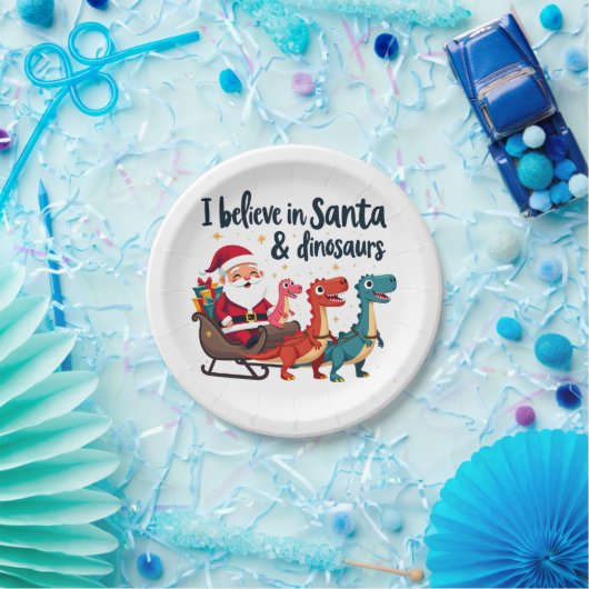 Glauben Sie an den Weihnachtsmann und Dinosaurier  Pappteller (Party)
