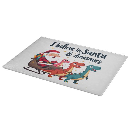 Glauben Sie an den Weihnachtsmann und Dinosaurier  Schneidebrett (Ecke)