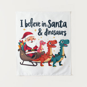 Glauben Sie an den Weihnachtsmann und Dinosaurier Wandteppich