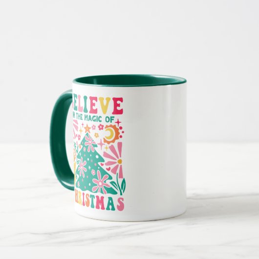 Glauben Sie an den Zauber des WeihnachtsRetro Boho Tasse (Vorderseite Links)