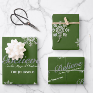 Glauben Sie an die Magie der Weihnachten Green Geschenkpapier Set