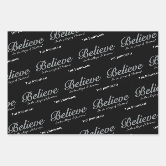 Glauben Sie an die Magie der Weihnachten | Schwarz Geschenkpapier Set (Vorderseite 3)