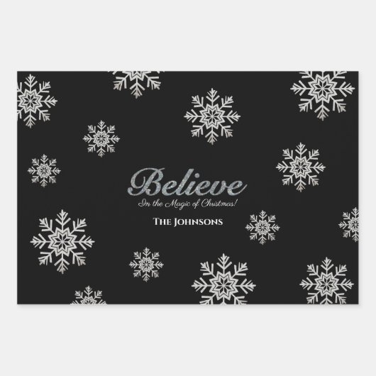 Glauben Sie an die Magie der Weihnachten | Schwarz Geschenkpapier Set (Vorderseite)