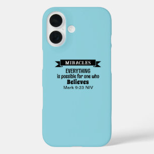 Glauben Sie an die Wunder Bibel Verse Light Blue iPhone 16 Hülle