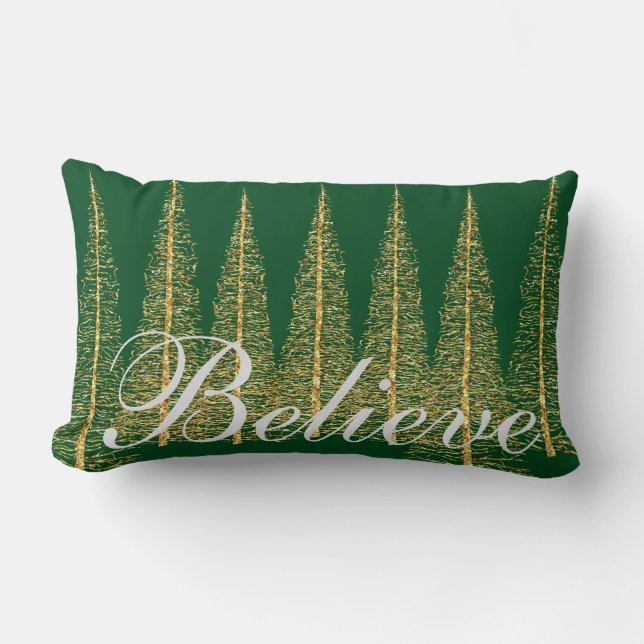 Glauben Sie an grünes Weihnachten Lumbar Kissen (Vorderseite)
