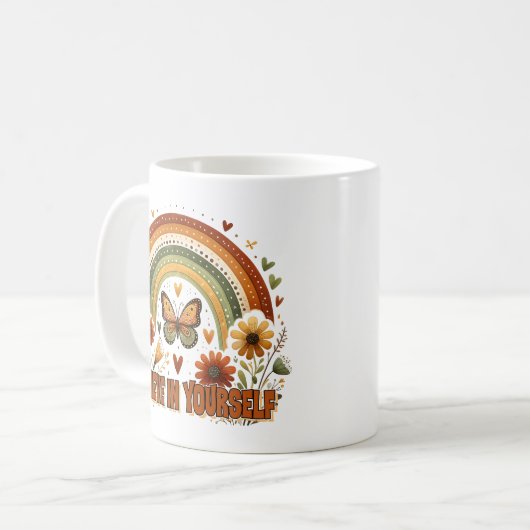 Glauben Sie an Ihre selbst Boho Rainbow Blume Butt Kaffeetasse (Vorderseite Links)