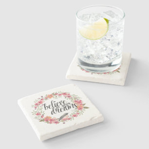 Glauben Sie an Ihre Träume Bird Pink Blume Steinuntersetzer