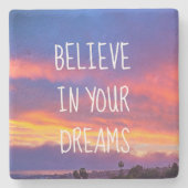 Glauben Sie an Ihre Träume Orange Lila Sunset Foto Steinuntersetzer (Vorderseite)