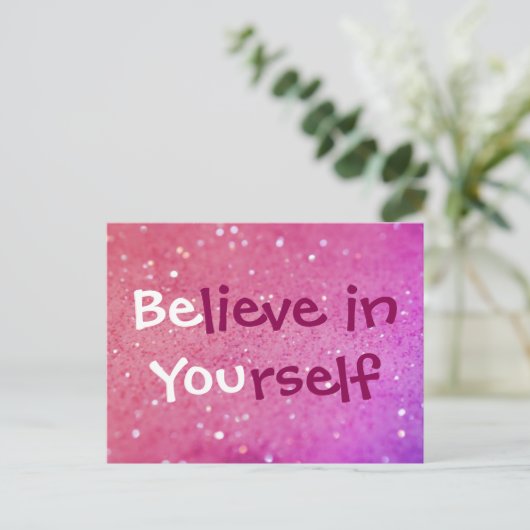 Glauben Sie an selbst (sind Sie), Rosa-funkelnd Postkarte (Stehend Vorderseite)