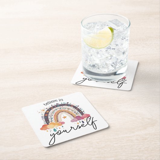 Glauben Sie an sich ein positives Affirmation-Gesc Rechteckiger Pappuntersetzer (Vor Ort)