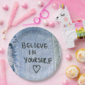 Glauben Sie an sich selbst Blue Denim Motivierend Pappteller (Party)