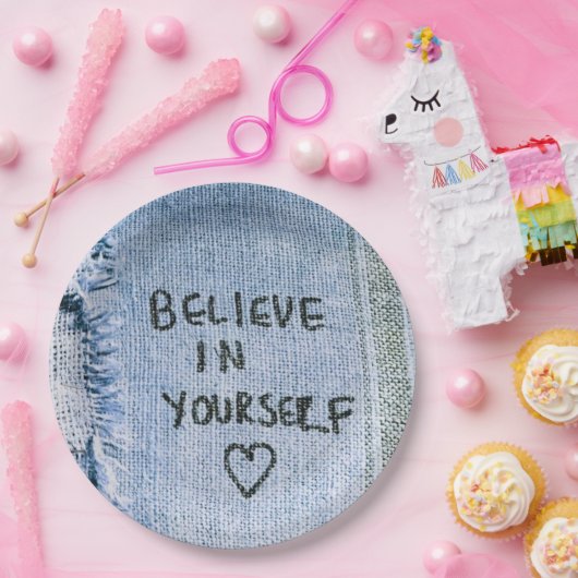 Glauben Sie an sich selbst Blue Denim Motivierend Pappteller (Party)