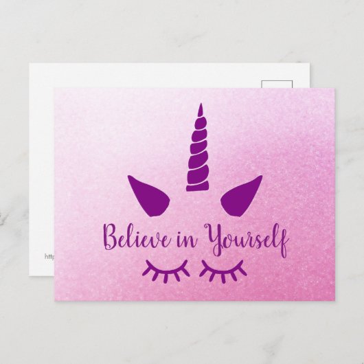 Glauben Sie an sich selbst Einhorn Pink Lila Postk Postkarte (Vorne/Hinten)