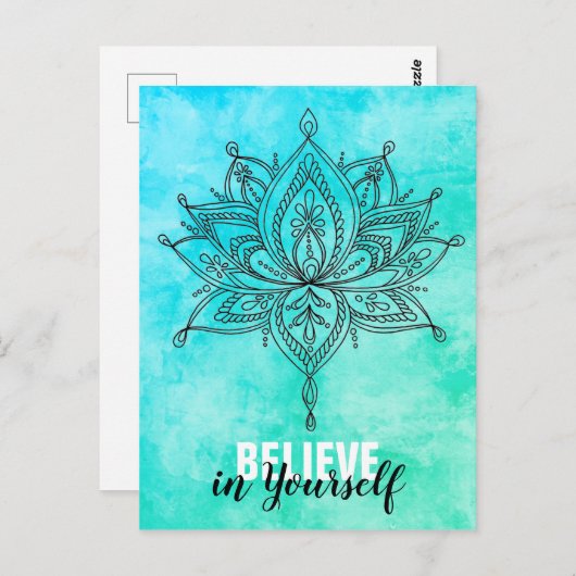Glauben Sie an sich selbst Lotus Mandala Türkis Postkarte (Vorne/Hinten)