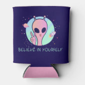 Glauben Sie an sich selbst, rosa Alien kann kühler Dosenkühler (Vorderseite)