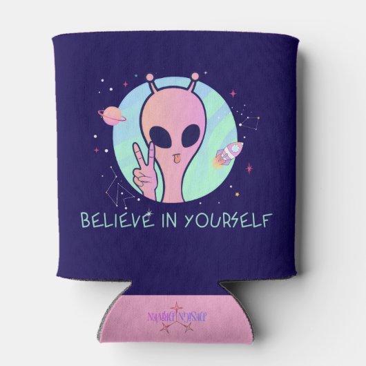 Glauben Sie an sich selbst, rosa Alien kann kühler Dosenkühler (Rückseite)